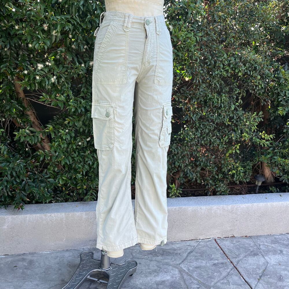 American Eagle Outfitters Khaki Cargo Pants 000 Short Beige Stretch Utility Y2K